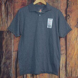 New! HANES Comfort Blend EcoSmart Men's Sz M Gray Polo Shirt